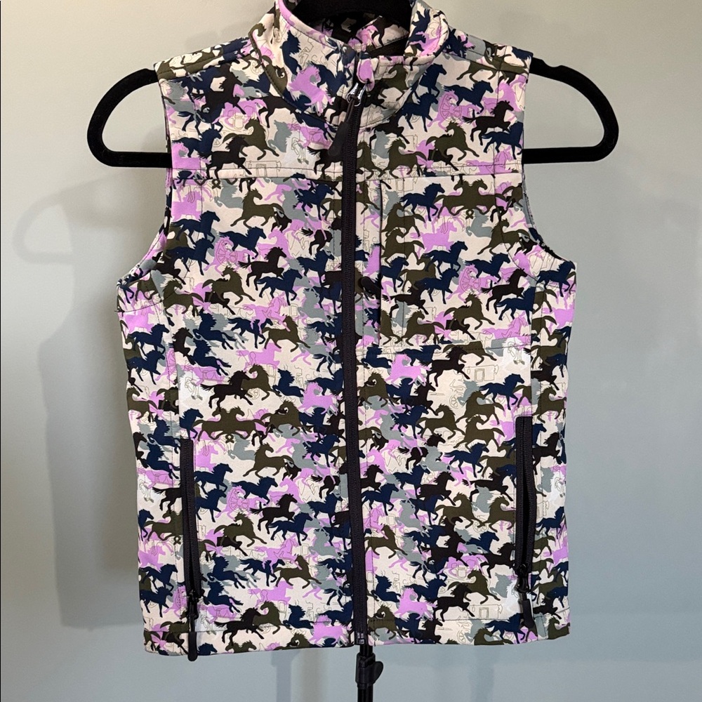 Horse Print Vest in Pink, Navy & Olive